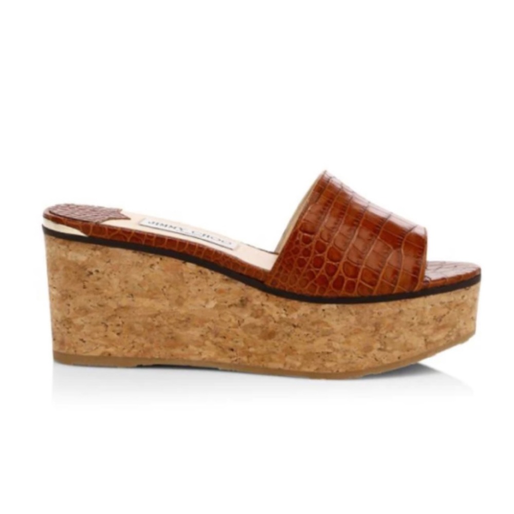 Jimmy Choo Dee Dee Croc Leather Cork Platform Sandals - Picture 3 of 15